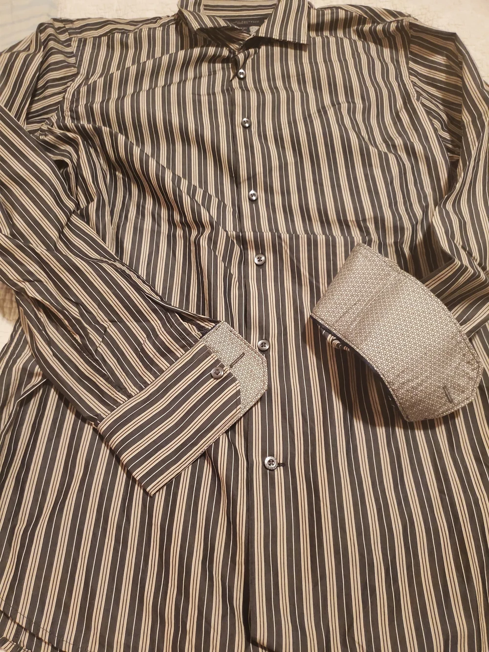 Banana Republic Black And Tan Vertical Stripe Dress Shirt